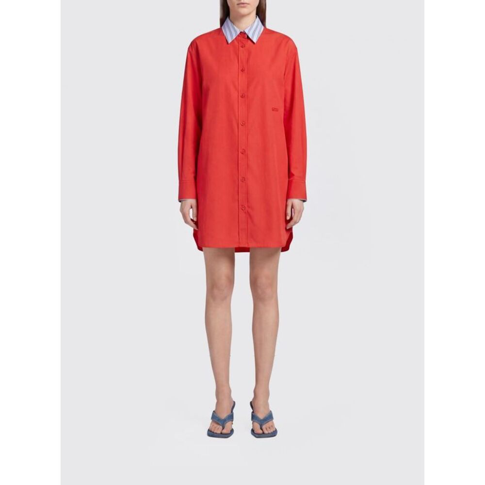 Loewe Women Loewe Long-Sleeve Cotton Mini Shirt Dress With Embroidered Logo